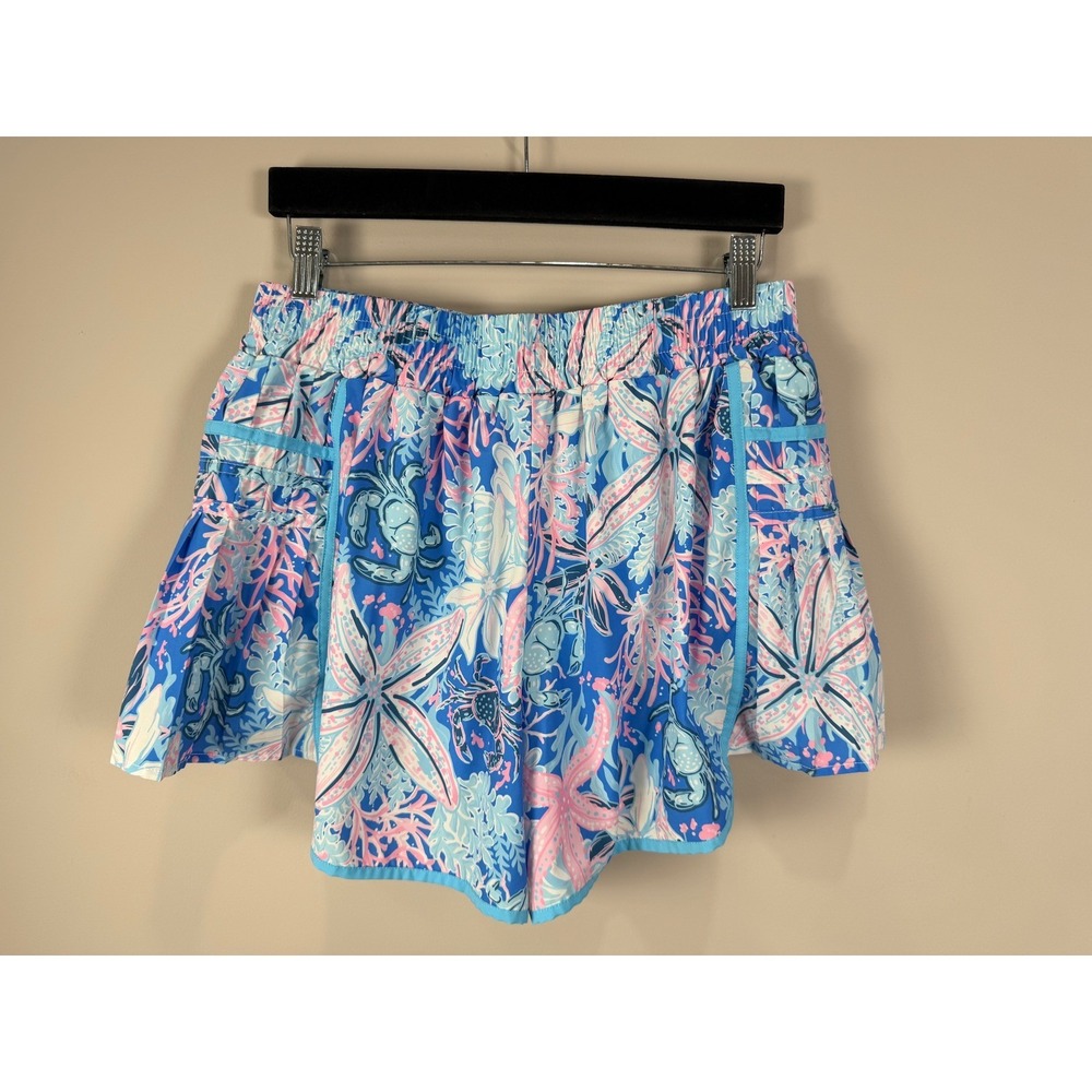 Simply Southern Women's Blue Pink Coral‎ Sea Turtle Starfish Pull On Shorts L - Picture 2 of 6